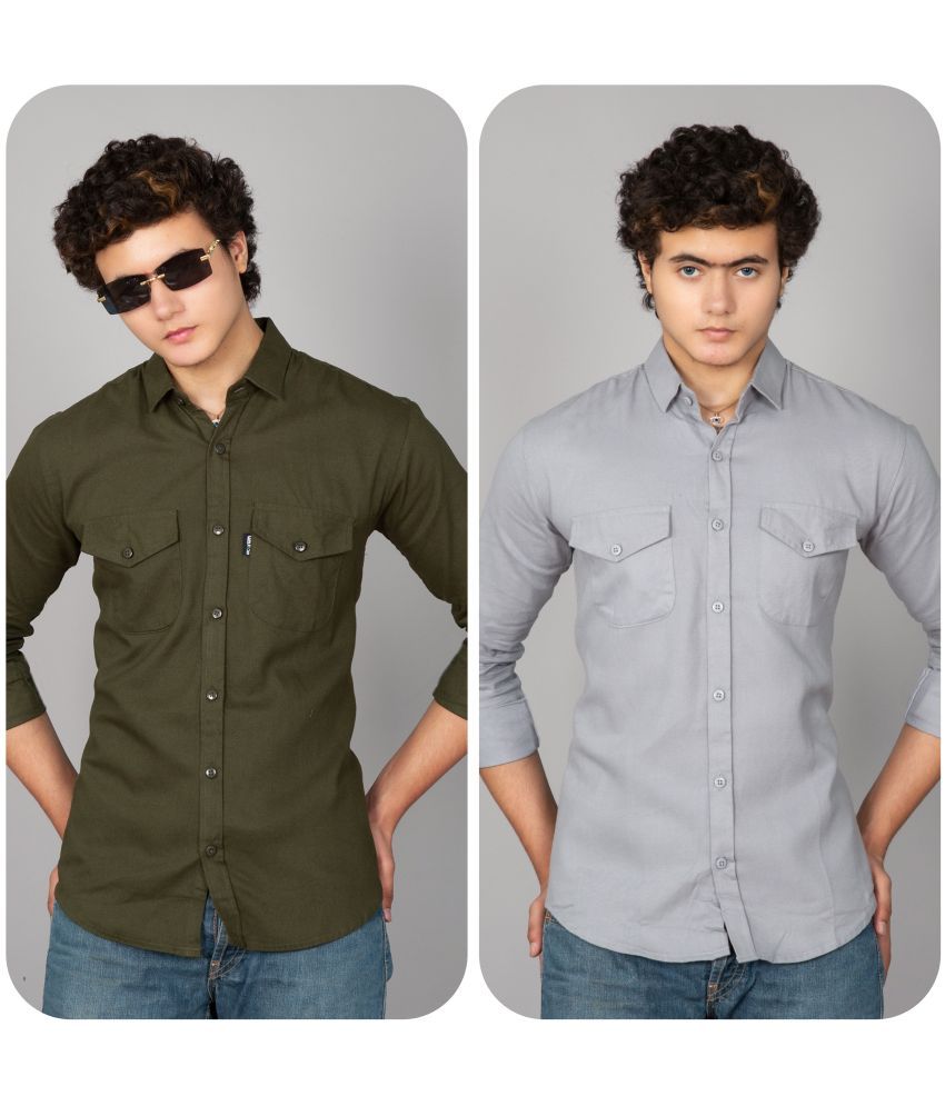     			TOROLY 100% Cotton Slim Fit Solids Full Sleeves Men's Casual Shirt - Green ( Pack of 2 )