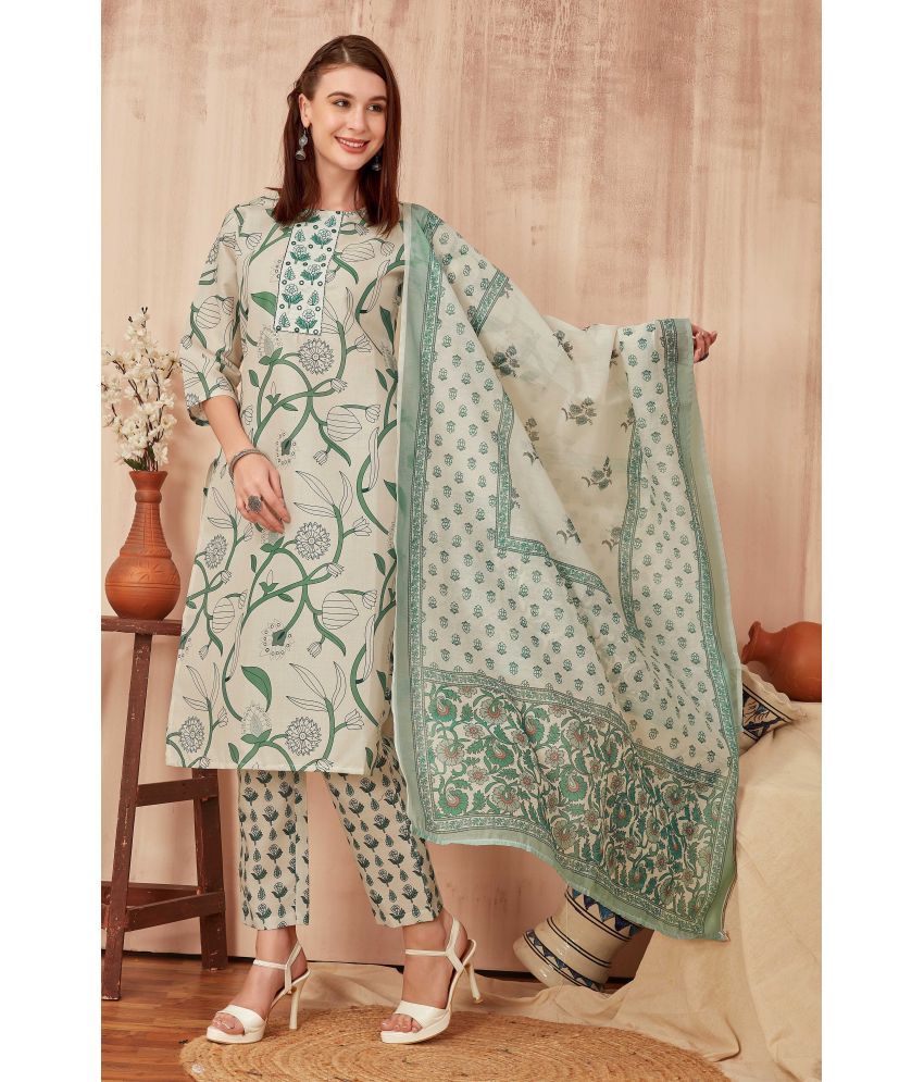     			TRAHIMAM Cotton Blend Embroidered Kurti With Pants Women's Stitched Salwar Suit - Green ( Pack of 1 )