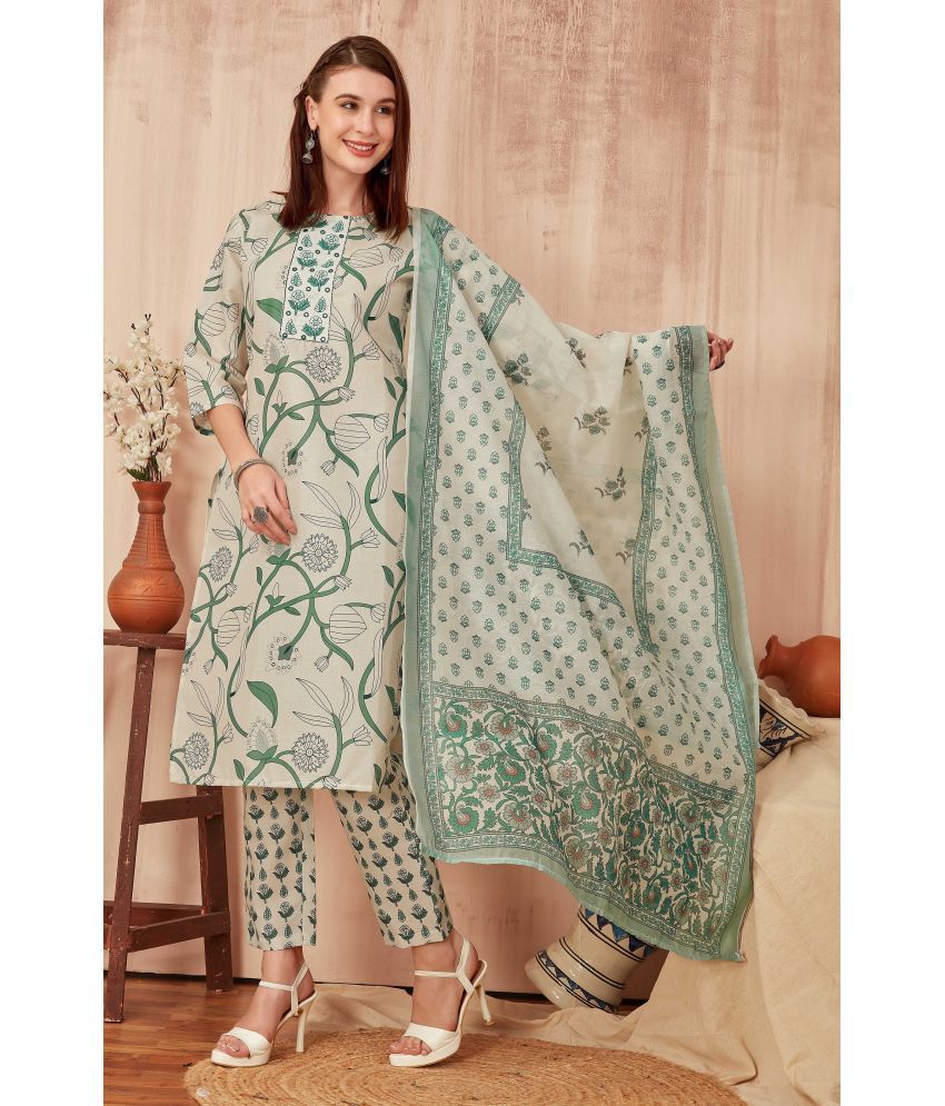     			TRAHIMAM Cotton Blend Printed Kurti With Pants Women's Stitched Salwar Suit - Green ( Pack of 1 )