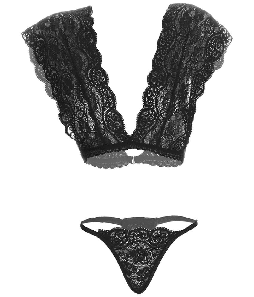     			psychovest Black Lace Women's Bra & Panty Set ( Pack of 1 )