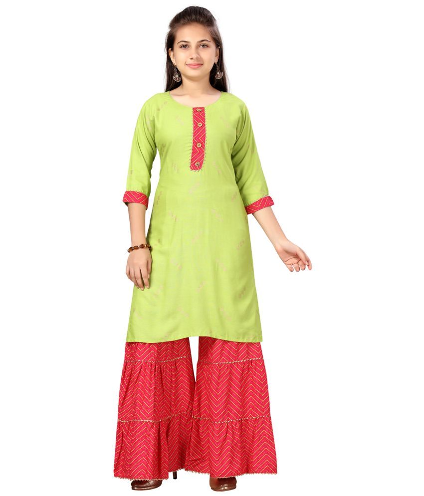     			Aarika Green Cotton Girls Kurta and Sharara Set ( Pack of 1 )