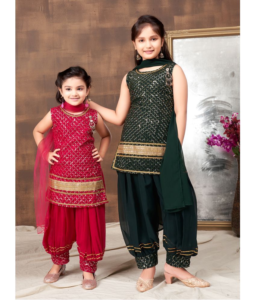     			Aarika Green Georgette Girls Patiala Kurta Set ( Pack of 1 )