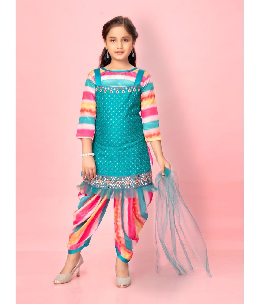     			Aarika Green Silk Girls Patiala Kurta Set ( Pack of 1 )