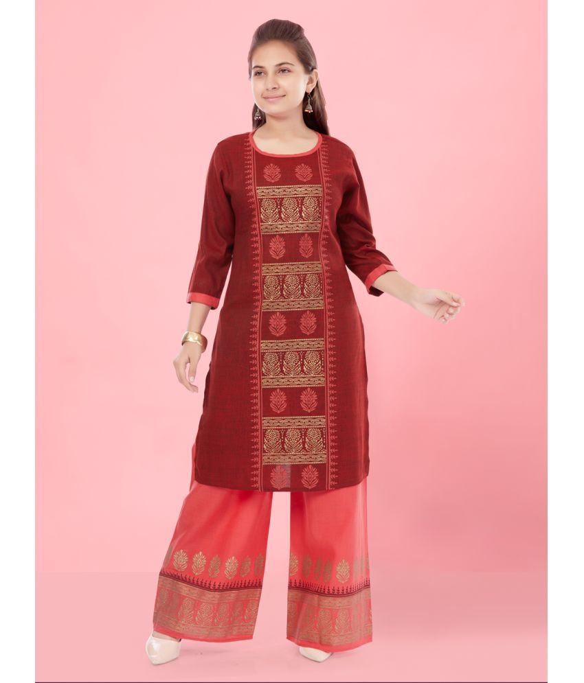     			Aarika Maroon Cotton Girls Kurta and Trousers Set ( Pack of 1 )