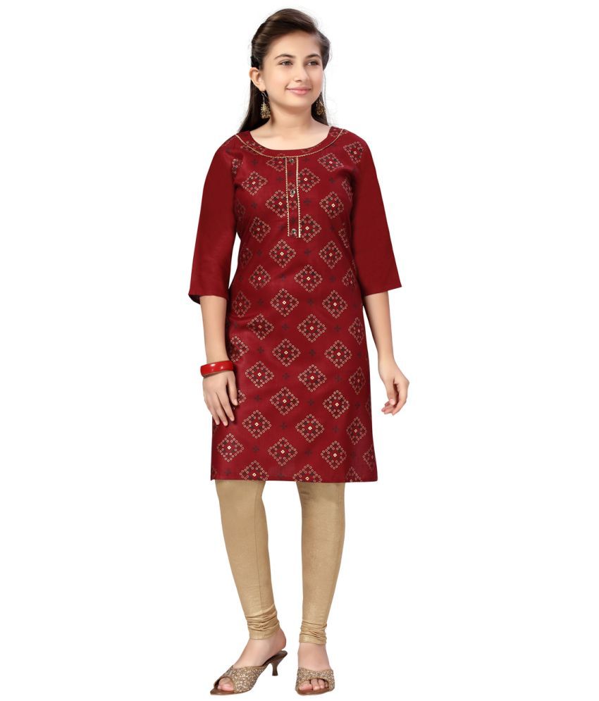     			Aarika Maroon Cotton Girls Kurti Legging Set ( Pack of 1 )