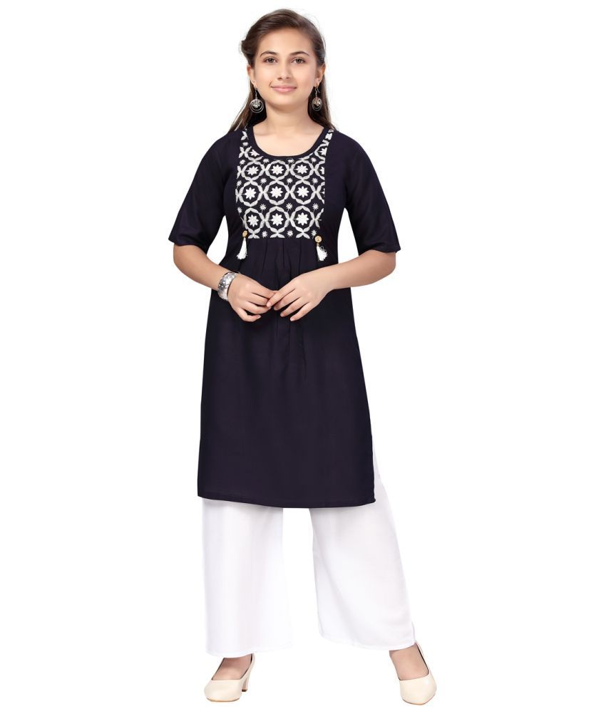     			Aarika Navy Blue Cotton Girls Kurta and Trousers Set ( Pack of 1 )