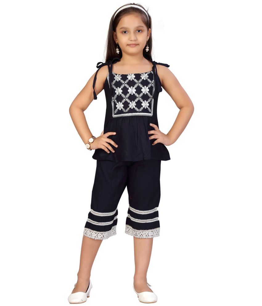     			Aarika Navy Blue Cotton Girls Top With Palazzo ( Pack of 1 )