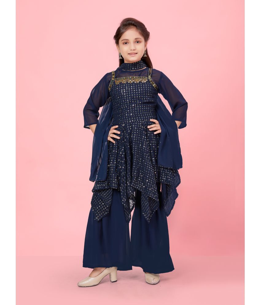     			Aarika Navy Blue Georgette Girls Kurta and Sharara Set ( Pack of 1 )