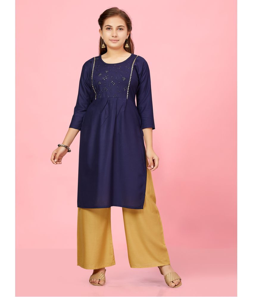     			Aarika Navy Blue Rayon Girls Kurta and Trousers Set ( Pack of 1 )