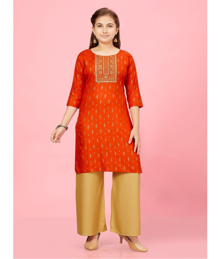     			Aarika Orange Cotton Girls Kurta and Trousers Set ( Pack of 1 )