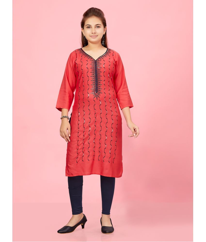     			Aarika Red Cotton Girls Kurti ( Pack of 1 )