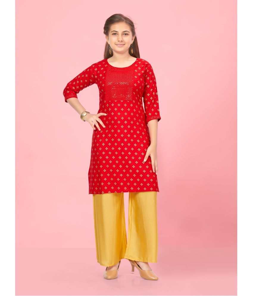     			Aarika Red Rayon Girls Kurti ( Pack of 1 )