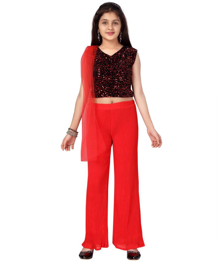     			Aarika Red Silk Girls Kurta and Trousers Set ( Pack of 1 )