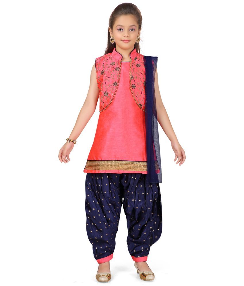     			Aarika Red Silk Girls Patiala Kurta Set ( Pack of 1 )