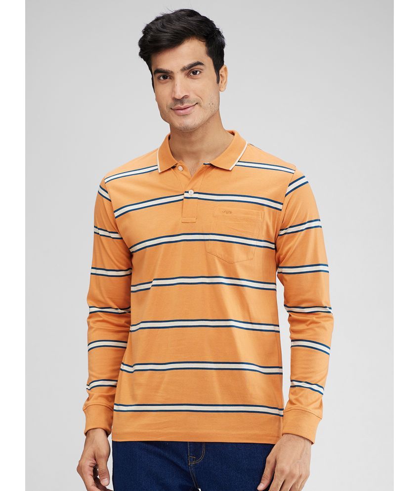     			Colorplus Cotton Regular Fit Striped Full Sleeves Men's Polo T Shirt - Orange ( Pack of 1 )