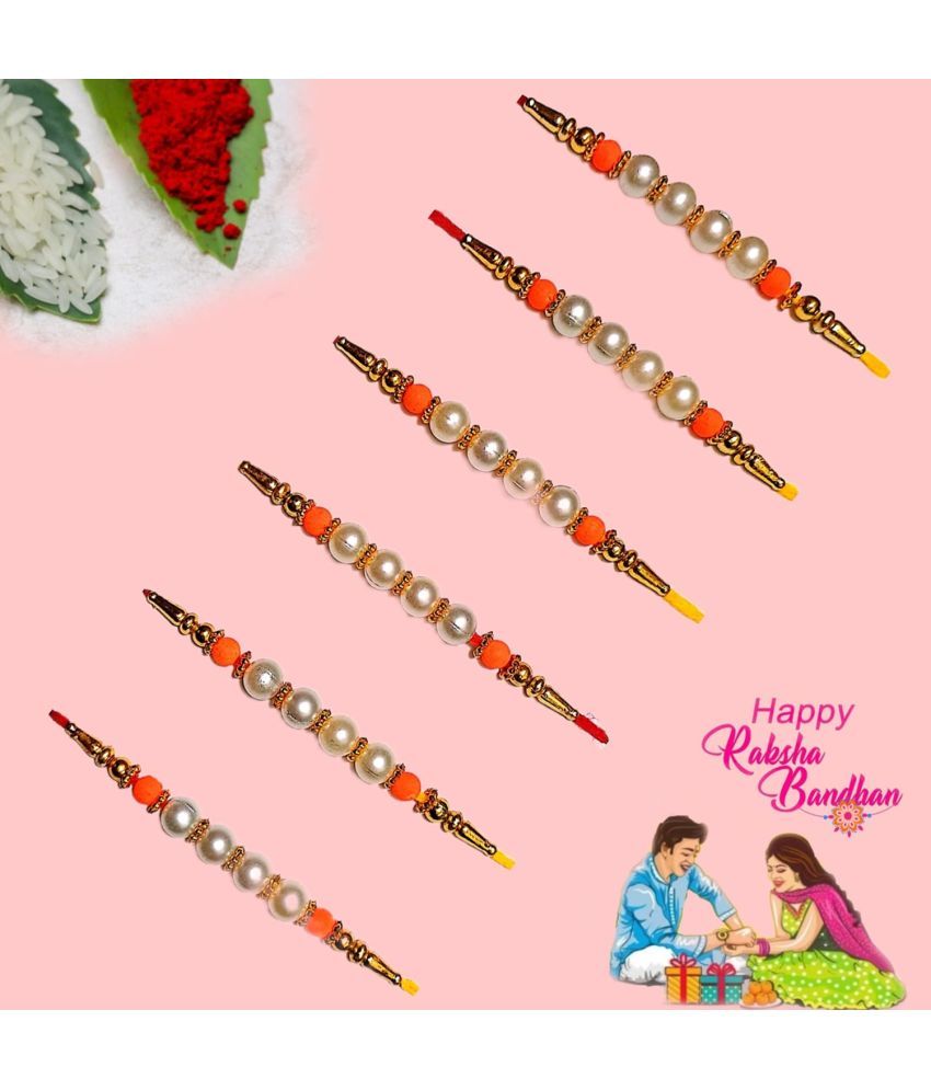     			DAYBETTER Bhaiya Bhabhi Rakhi Multicolour 6 Pice Combo Rakhis white with Roli and Chawal Pack of 6