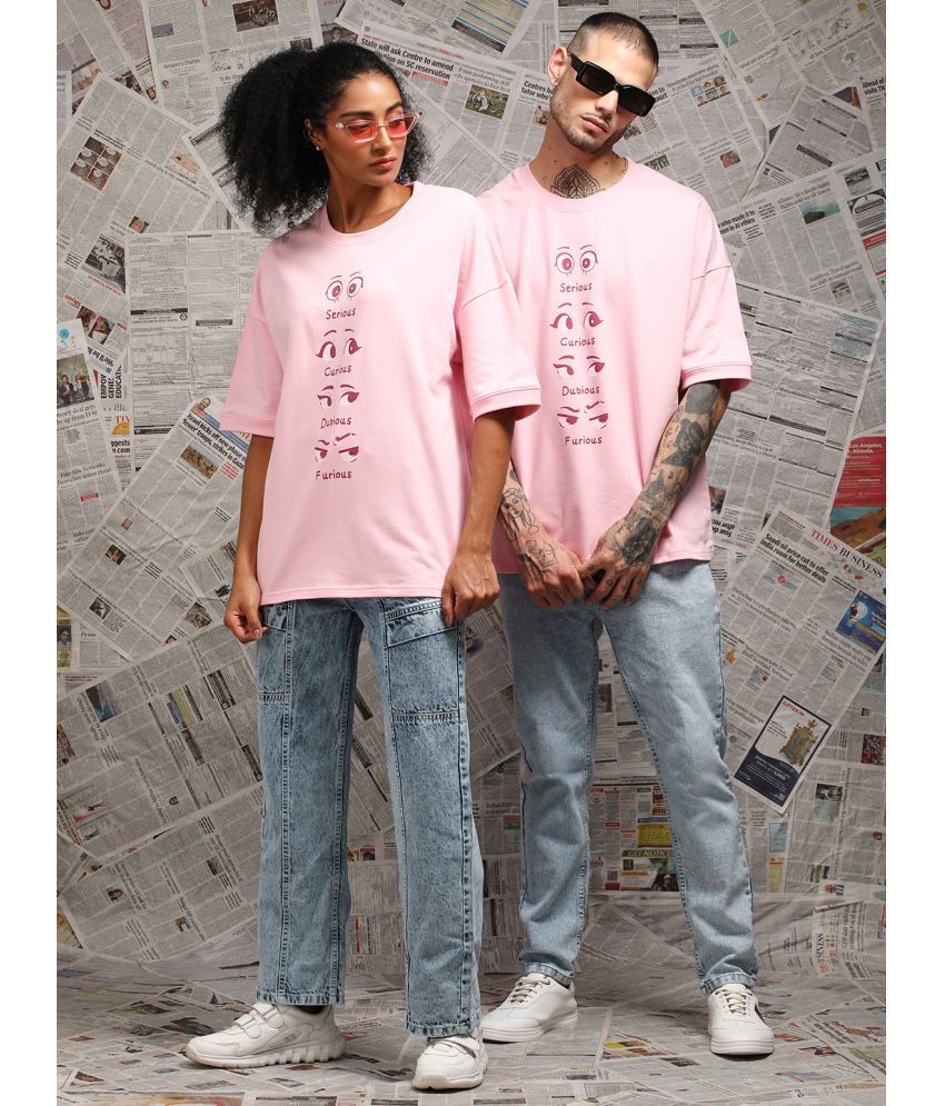     			Difference of Opinion Cotton Oversized Fit Printed Half Sleeves Men's T-Shirt - Pink ( Pack of 1 )