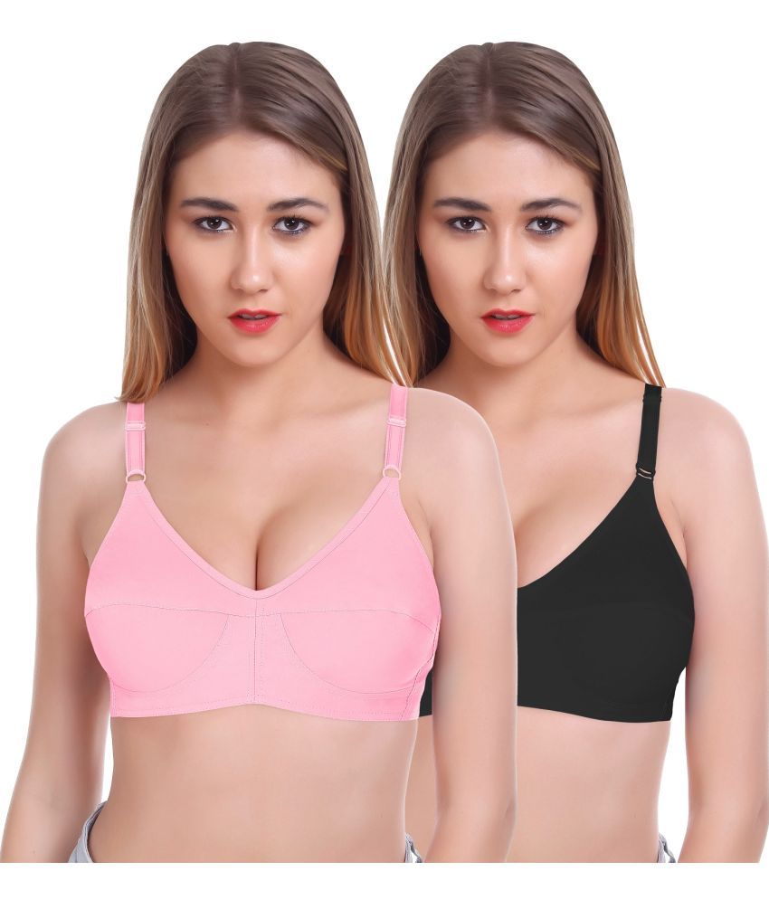     			Featherline Pack of 2 Cotton Blend Non Padded Women's Everyday Bra ( Black,Pink ) SOUMYA ELASTIC