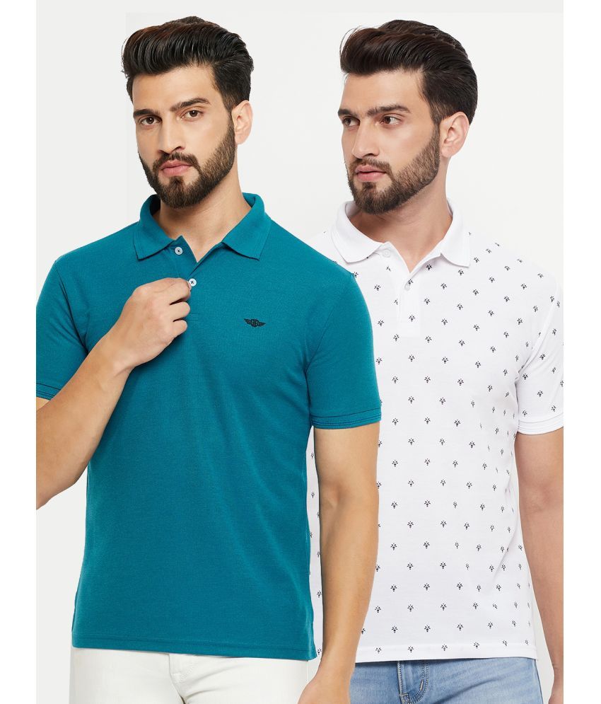     			GET GOLF Cotton Blend Regular Fit Solid Half Sleeves Men's Polo T Shirt - Teal Blue ( Pack of 2 )