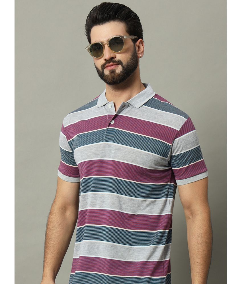     			GET GOLF Cotton Blend Regular Fit Striped Half Sleeves Men's Polo T Shirt - Grey ( Pack of 1 )