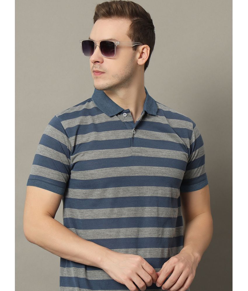     			GET GOLF Cotton Blend Regular Fit Striped Half Sleeves Men's Polo T Shirt - Grey ( Pack of 1 )