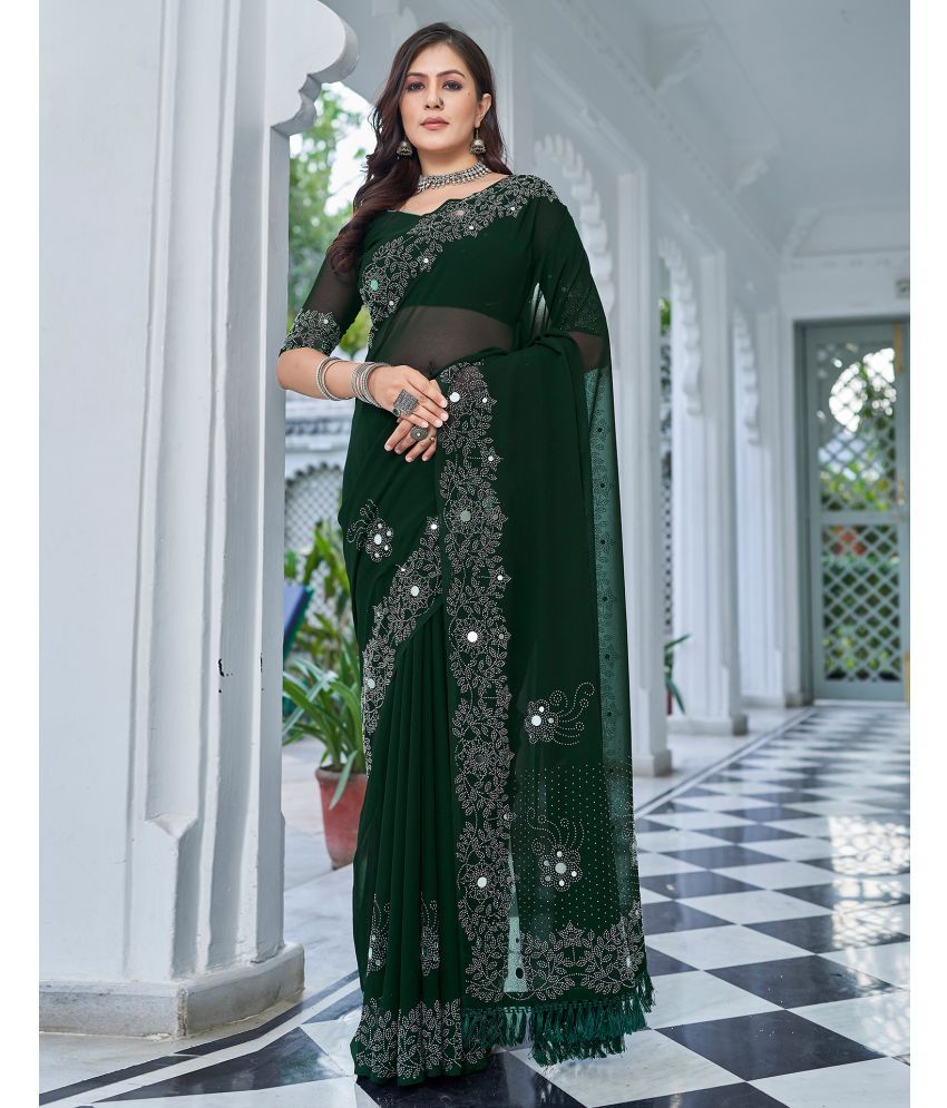     			Satrani Georgette Embellished Saree With Blouse Piece - Green ( Pack of 1 )