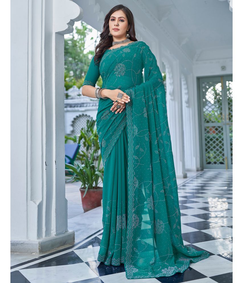     			Satrani Georgette Embellished Saree With Blouse Piece - Turquoise ( Pack of 1 )