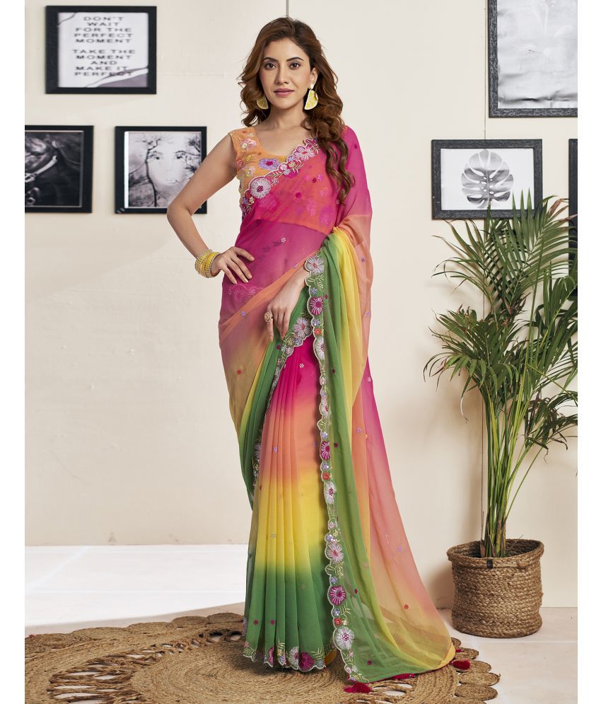     			Satrani Georgette Embroidered Saree With Blouse Piece - Multicolor ( Pack of 1 )