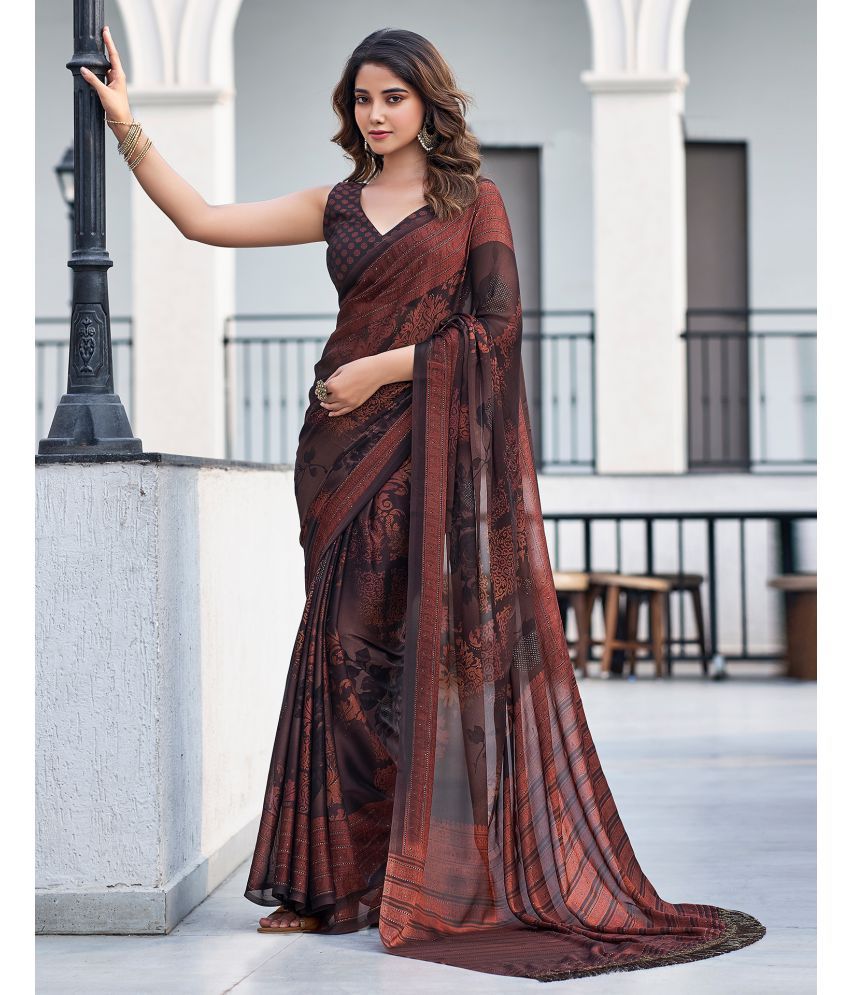     			Satrani Georgette Printed Saree With Blouse Piece - Rust ( Pack of 1 )