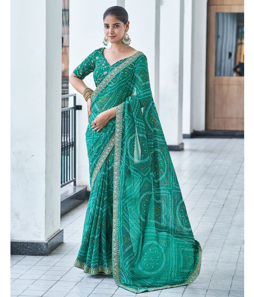     			Satrani Georgette Printed Saree With Blouse Piece - Turquoise ( Pack of 1 )