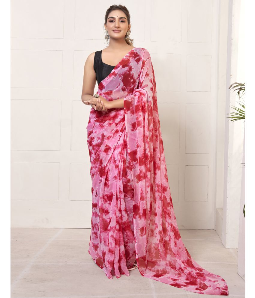     			Satrani Georgette Printed Saree With Blouse Piece - Pink ( Pack of 1 )