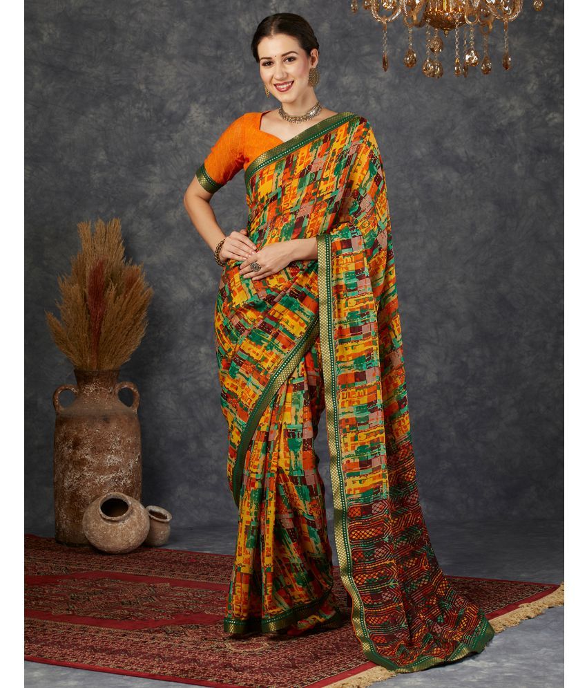     			Satrani Georgette Printed Saree With Blouse Piece - Multicolor1 ( Pack of 1 )