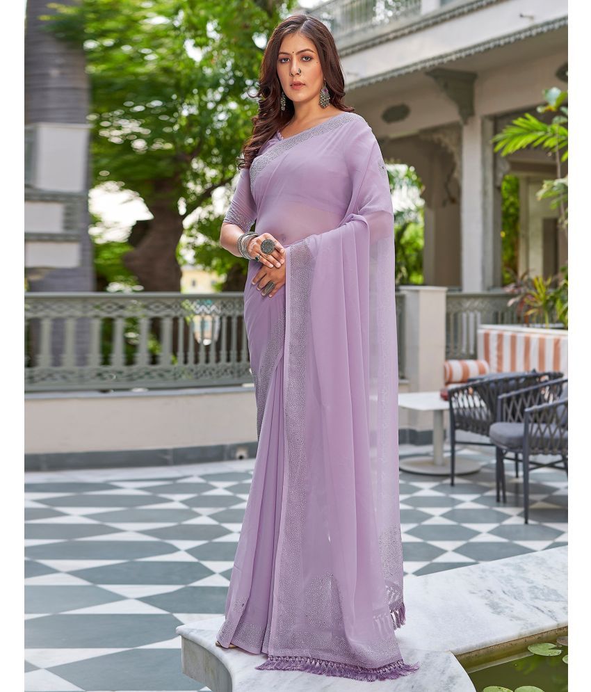     			Satrani Georgette Solid Saree With Blouse Piece - Purple ( Pack of 1 )