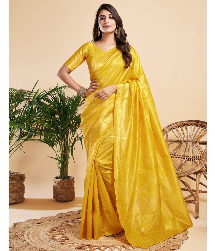     			Satrani Silk Self Design Saree With Blouse Piece - Yellow ( Pack of 1 )