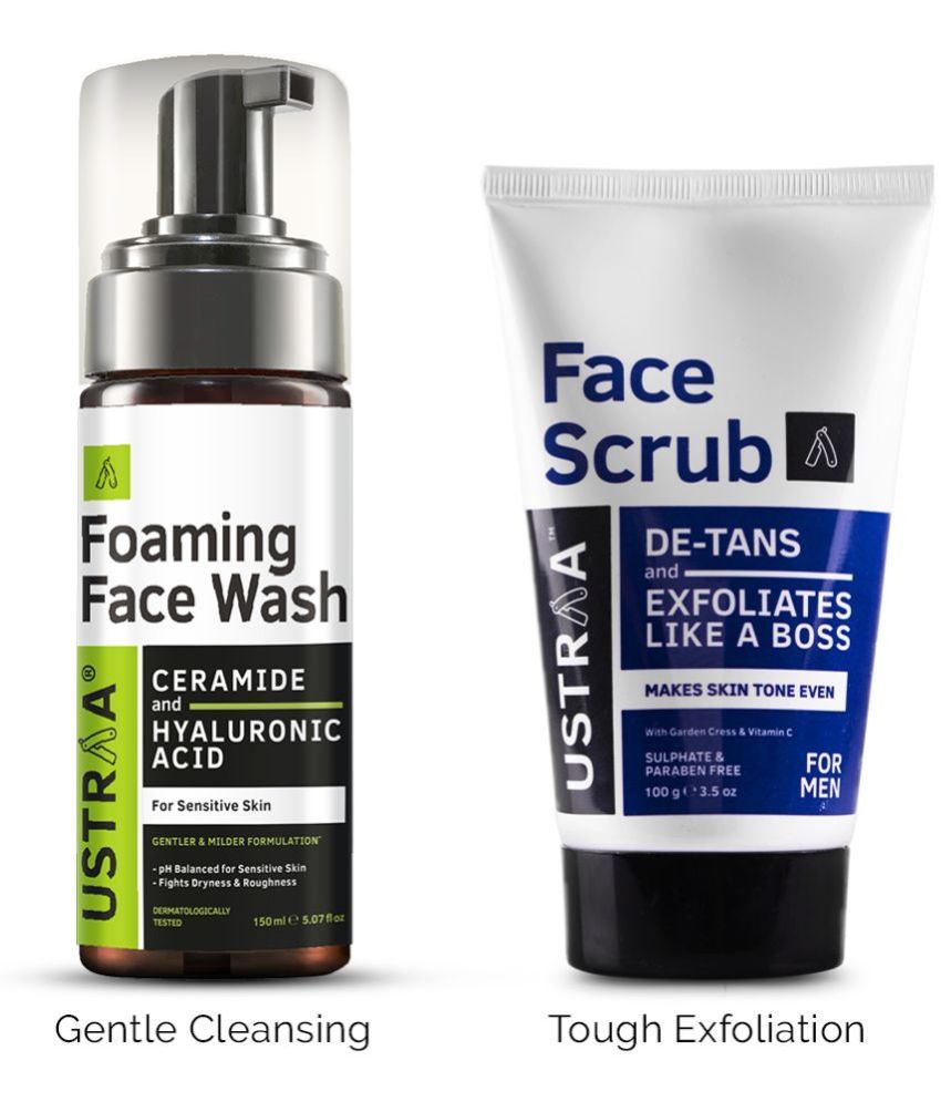     			USTRAA Foaming Face Wash - For Sensitive Skin - 150 ml & De Tan Face Scrub - 100 g