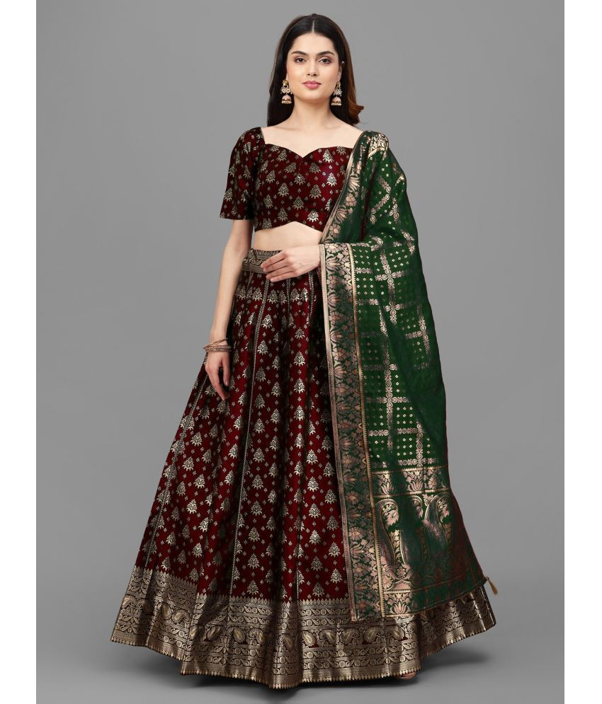     			kedar fab Maroon Jacquard Circular Semi Stitched Lehenga Single