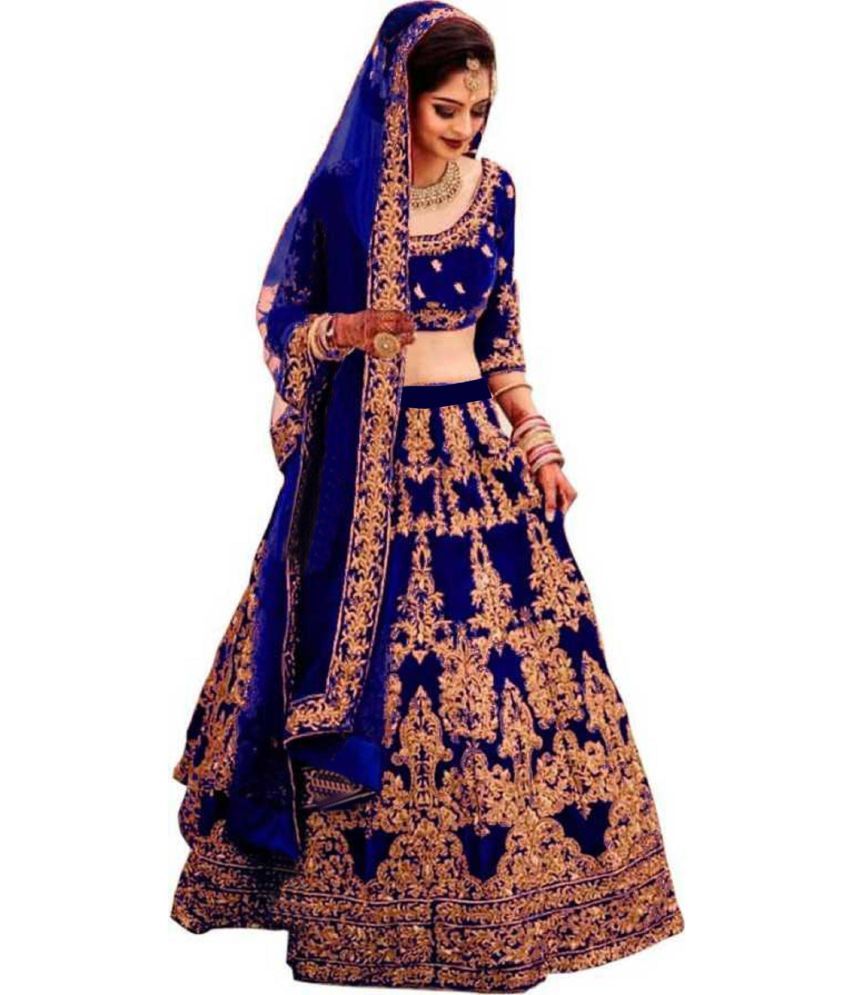     			kedar fab Navy Silk Blends Circular Semi Stitched Lehenga Single