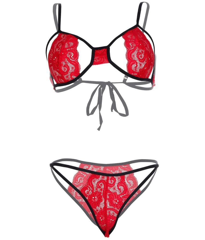     			psychovest Red Lace Women's Bra & Panty Set ( Pack of 1 )