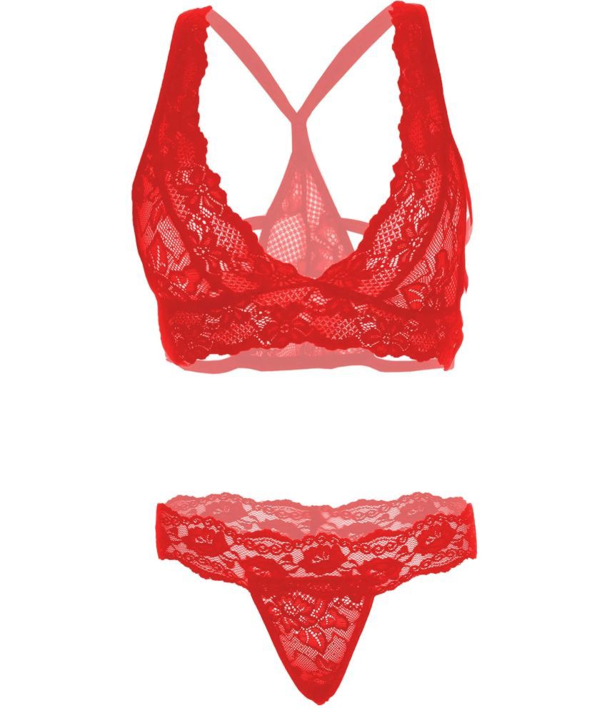     			psychovest Red Lace Women's Bra & Panty Set ( Pack of 1 )