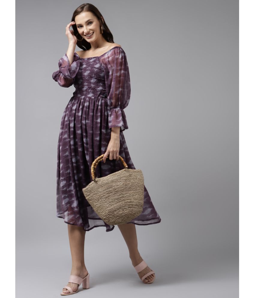     			Aarika Cotton Blend Dyed Midi Women's Fit & Flare Dress - Purple ( Pack of 1 )