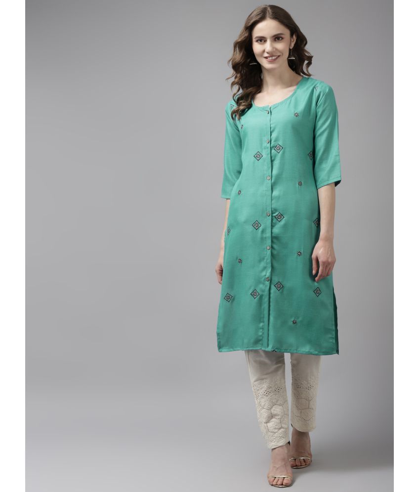     			Aarika Cotton Embroidered Straight Women's Kurti - Turquoise ( Pack of 1 )