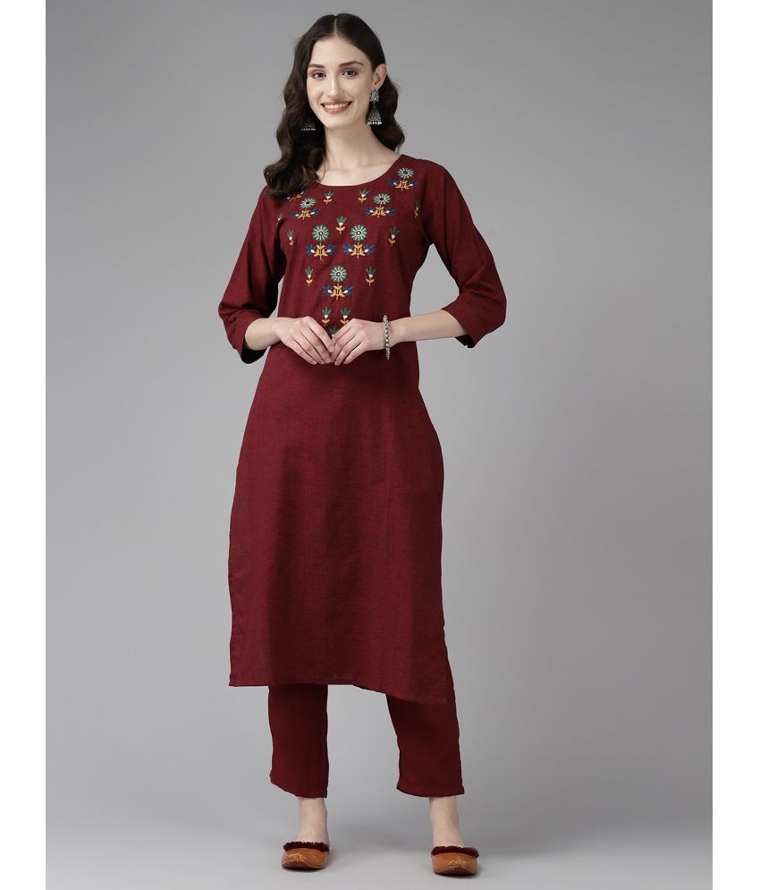     			Aarika Cotton Embroidered Straight Women's Kurti - Maroon ( Pack of 1 )