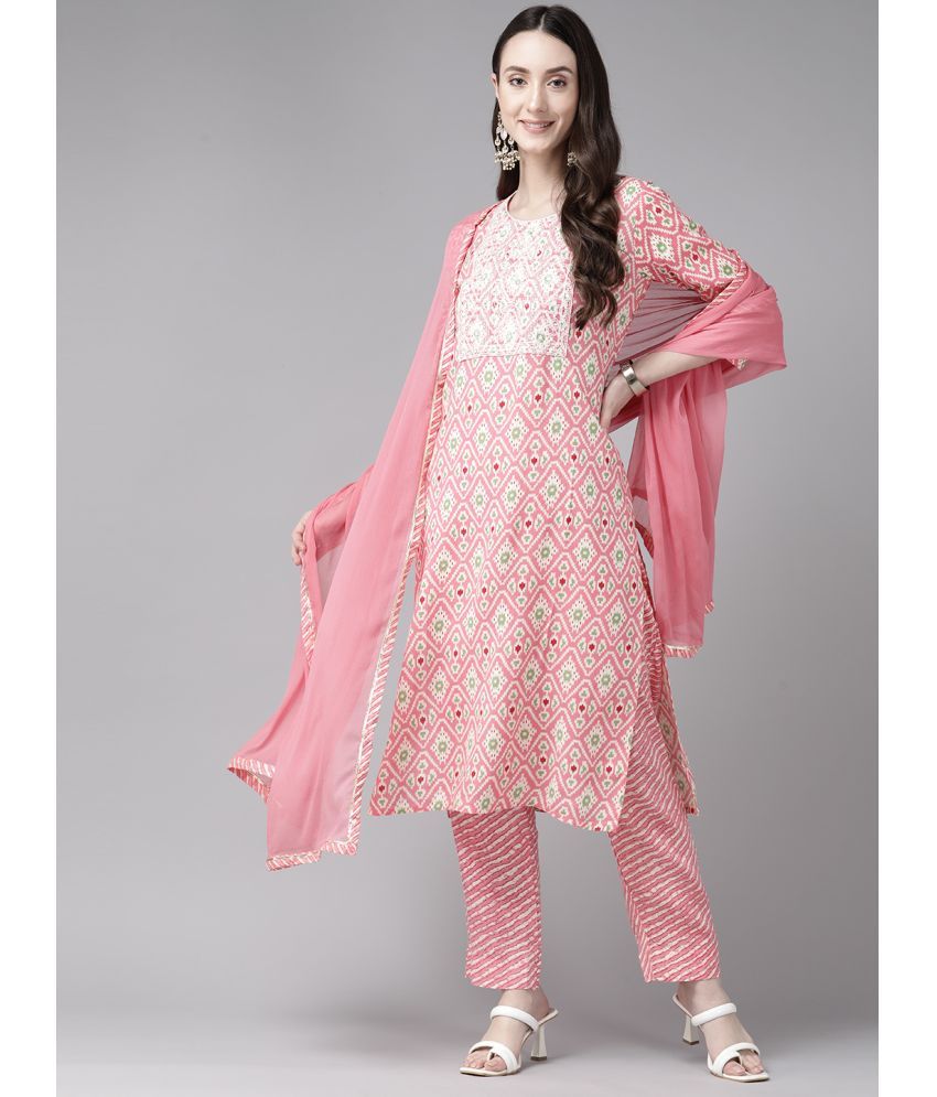     			Aarika Cotton Printed Kurti With Pants Women's Stitched Salwar Suit - Pink ( Pack of 1 )