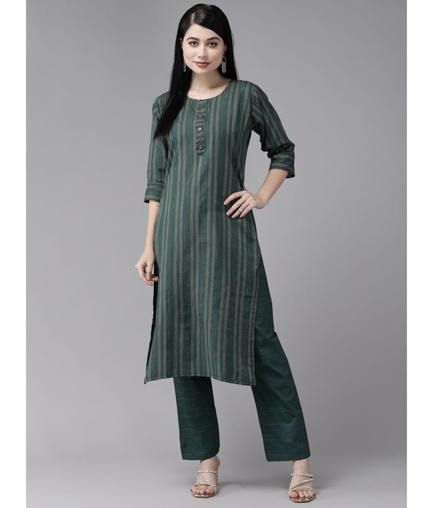     			Aarika Cotton Striped Kurti With Pants Women's Stitched Salwar Suit - Green ( Pack of 1 )