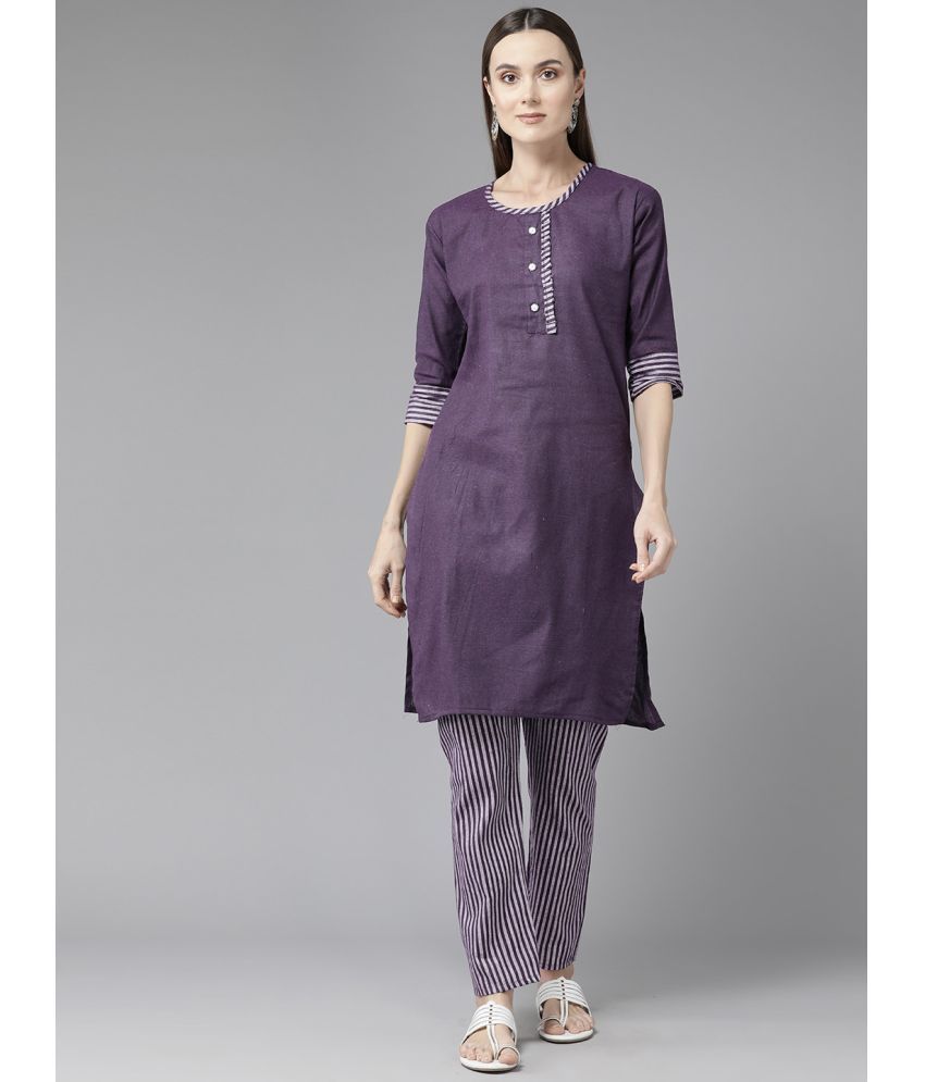     			Aarika Cotton Striped Kurti With Pants Women's Stitched Salwar Suit - Purple ( Pack of 1 )