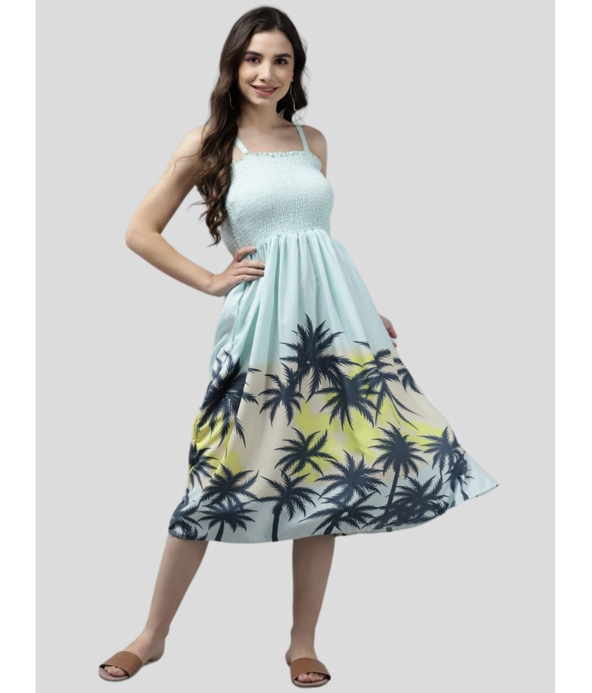     			Aarika Georgette Printed Knee Length Women's Fit & Flare Dress - Sea Green ( Pack of 1 )