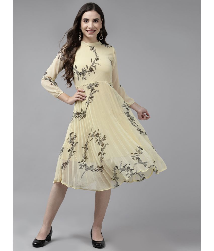     			Aarika Georgette Printed Midi Women's Fit & Flare Dress - Yellow ( Pack of 1 )