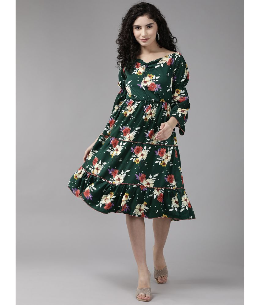     			Aarika Georgette Printed Midi Women's Fit & Flare Dress - Green ( Pack of 1 )