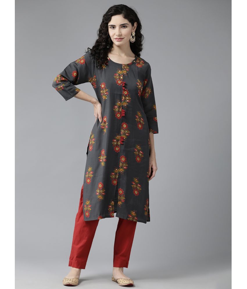     			Aarika Silk Embellished Straight Women's Kurti - Grey ( Pack of 1 )