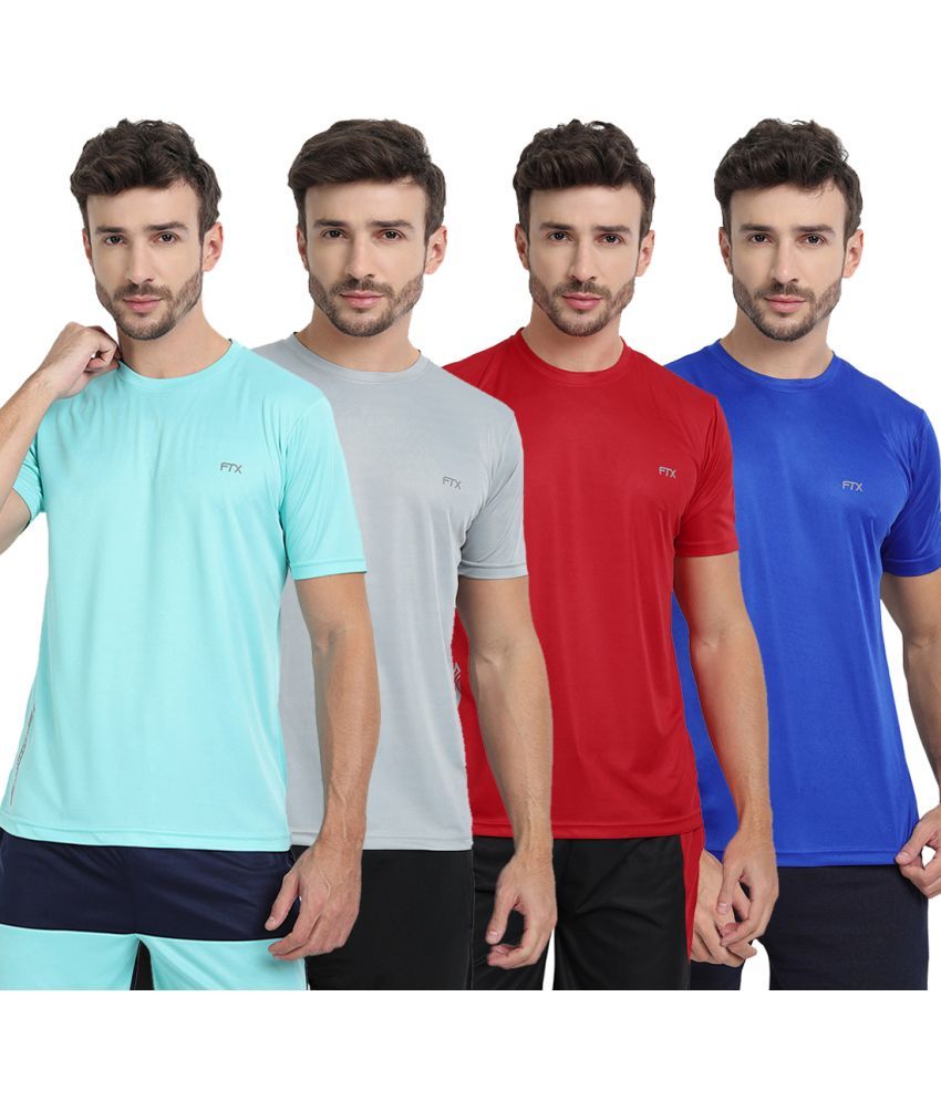     			FTX Polyester Regular Fit Solid Half Sleeves Men's T-Shirt - Multicolor ( Pack of 4 )